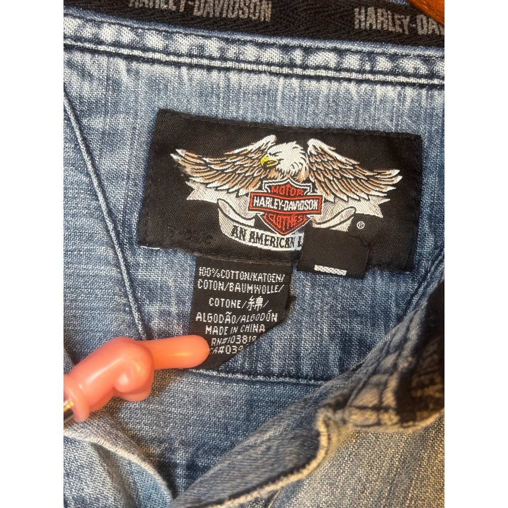 Harley Davidson Denim Shirt Mens Long Sleeve Button Up V Twin Power Embroidered - Picture 6 of 16